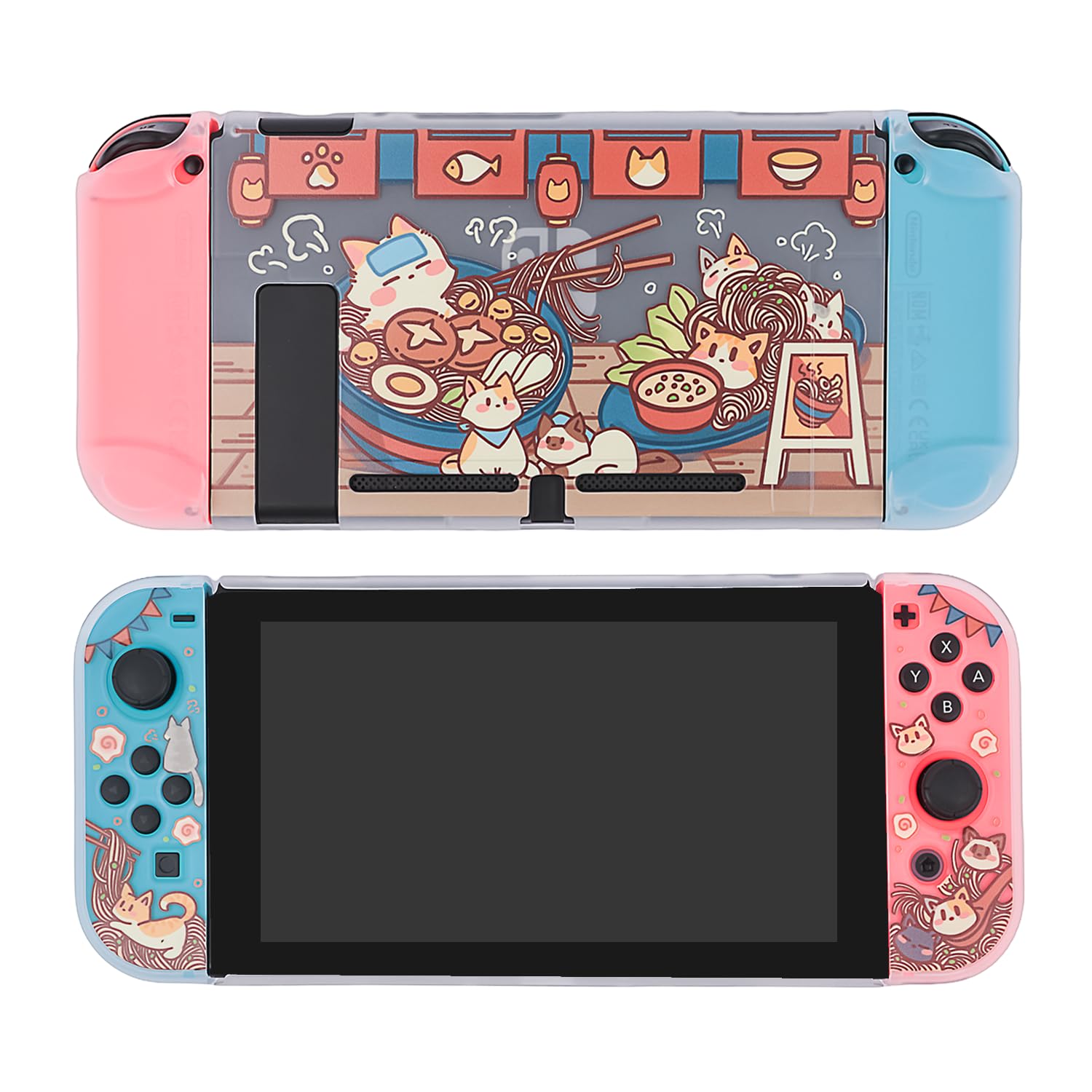BLINGKIYO Dockable Protective Case Compatible with Switch, Protective Shell for Nintendo Switch 2/OLED Hard PC Joycon Cover - Ramen Kitty (for Regular Switch)