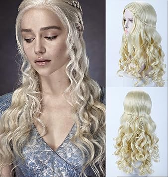 Jinkaili Hair Fluffy Cosplay Wigs For Game Of Thrones Daenerys Targaryen Blonde Curly Wig Long Wig Hair Curly Wave Hairs For Women Amazon Co Uk Beauty