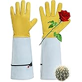HANDLANDY Rose Gloves for Men & Women, Long Leather Gardening Gloves Thorn Proof, Best Garden Gifts & Tools for Gardener (Yellow-beige, Large (Pack of 1))