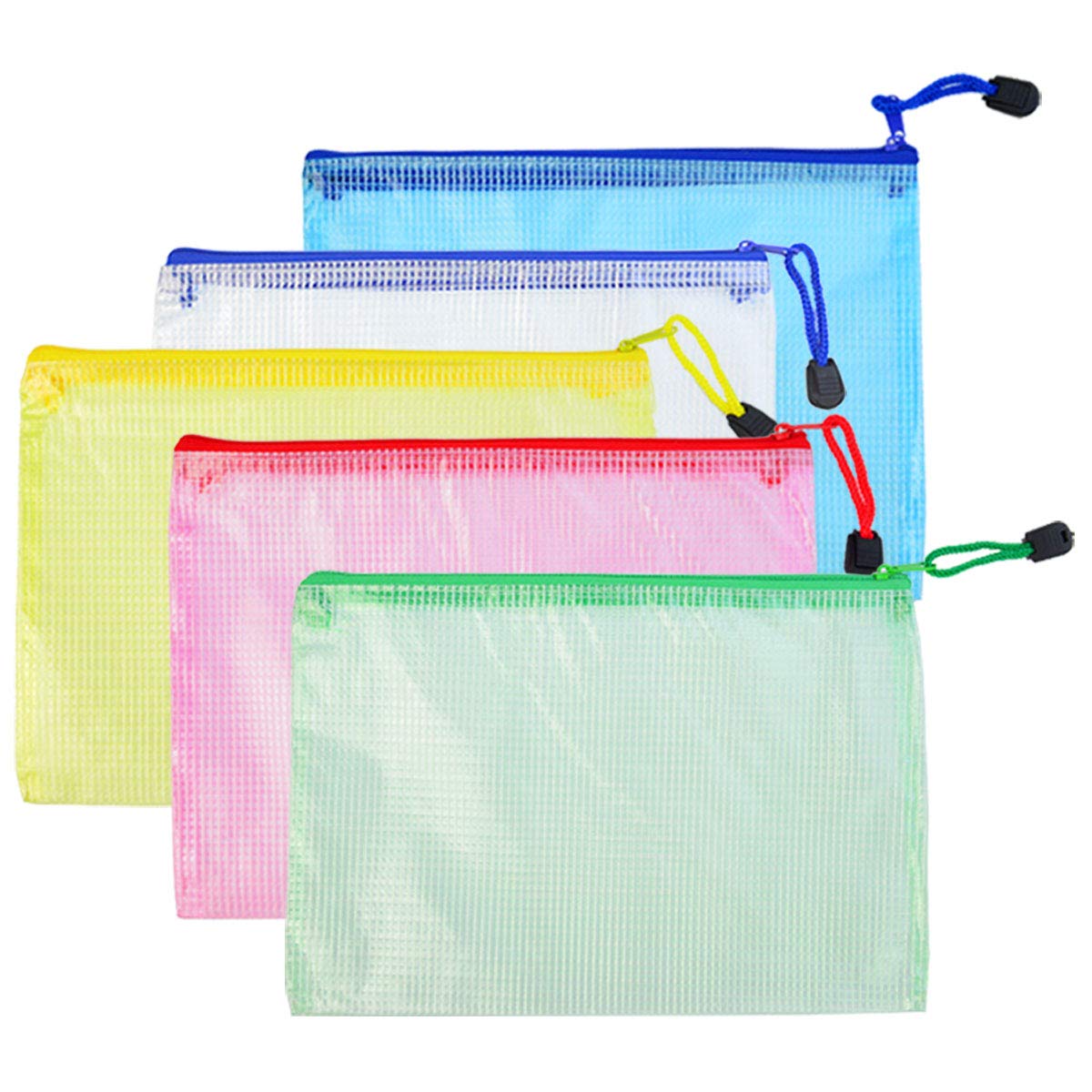 Lystaii 15pcs A4 Plastic Wallet Zip File Bags Waterproof PVC Document Bags Filing Folder for Offices School Supplies 5 Colors