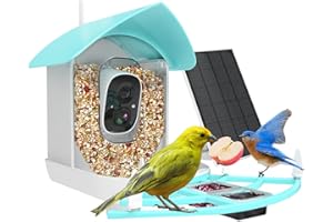 Gyozol Smart Bird Feeder with Camera, AI Identify Birds Breed, Solar-Powered WiFi FHD 2K Live Camera, Auto Capture Backyard Garden Bird Watching, Motion Detection, Cloud and SD Card Storage, Blue