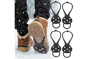 2 Pairs Ice Cleats for Shoes Boots, Non Slip Crampons Gripper Spikes witn 5 Steel Studs for Snow Ice, Durable Ice Grips Tract