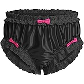 ABAFIP Men's Satin Silk Underwear Ruffle Lace Sissy Panties Bowknot Crossdress Silky Knickers Briefs
