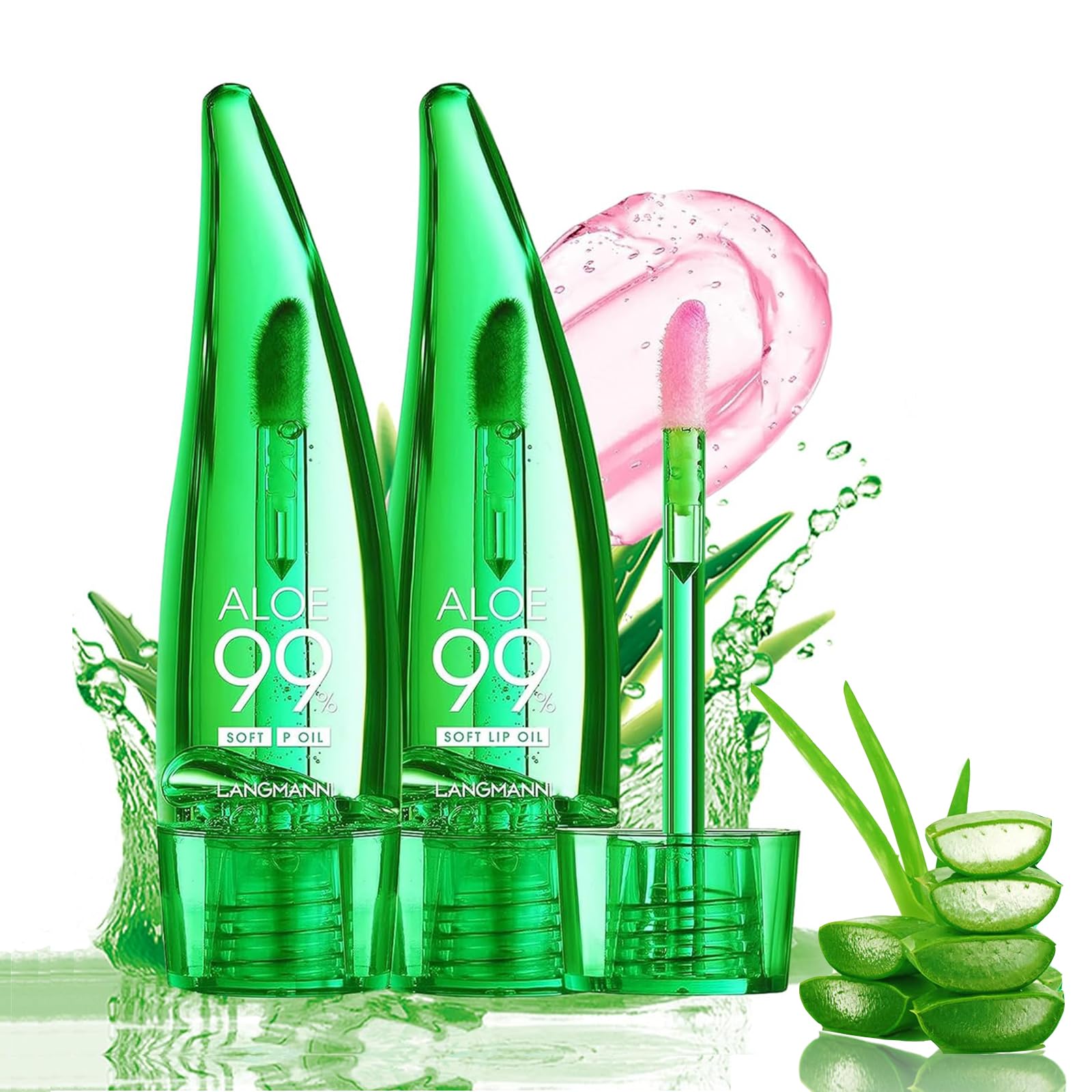 Syloripha Aloe Vera Lip Oil 2pcs PH Temperature Color Changing Lip Gloss,Long Lasting Nutritious Moisturizing Rich Glossy Lip Care Lip Balm Set,Light Texture No Greasy Lip Care Product For Women