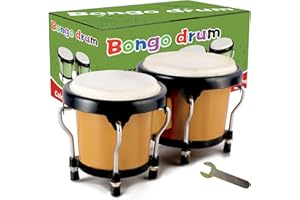 EastRock Bongo Drum 4” and 5” Set for Kids Adults Beginners,Percussion Bongos Drum With Tuning Wrench (Brown)