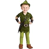 Toddler Peter Pan Costume with Hat, Shirt, Tights, Belt/Harness and Wrist Cuffs