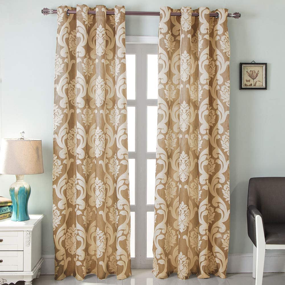 NAPEARL Damask Curtains for Living Room, Gothic Jacquard Curtain Drapes with Floral Patterns, Beige Curtains for Bedroom 84 Inch Length, Set of 2 Panels, Each 52 x 84 Inches