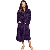 HEARTNICE Womens Hooded Fleece Robe, Thick Warm Plush Bathrobe for Women, Long Fluffy Comfy House Coat Long Fur Fleece