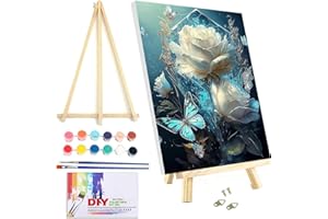 VIGEGU Paint by Numbers Kit for Adults Beginner with Framed Canvas - with Wooden Easel,Flower Butterfly DIY Oil Painting, with Acrylic Paints Brushes Nice Gift Box 7.8x11.8in
