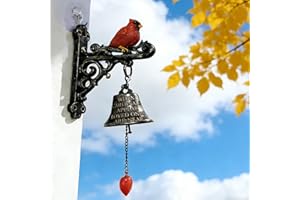 Vintage Red Cardinal Memorial Wind Chime & Garden Bell - Cast Iron Wall Mounted Outdoor Decor for Porch, Front Door, and Entr
