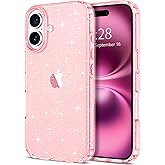 Hython for iPhone 16 Plus Case Glitter, Clear Glitter Sparkly Shiny Bling Sparkle Cute Cover, Anti-Scratch Soft TPU Thin Slim Fit Shockproof Protective Phone Cases for Women Girls, Pink Glitter