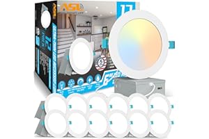 Allsmartlife 12-Pack 6 Inch LED Recessed Light, 5CCT 2700K-3000K-3500K-4000K-5000K 14W=150W 1200LM Dimmable Ultra-Thin Canless LED Recessed Lighting, High Brightness Can-Killer Downlight ETL