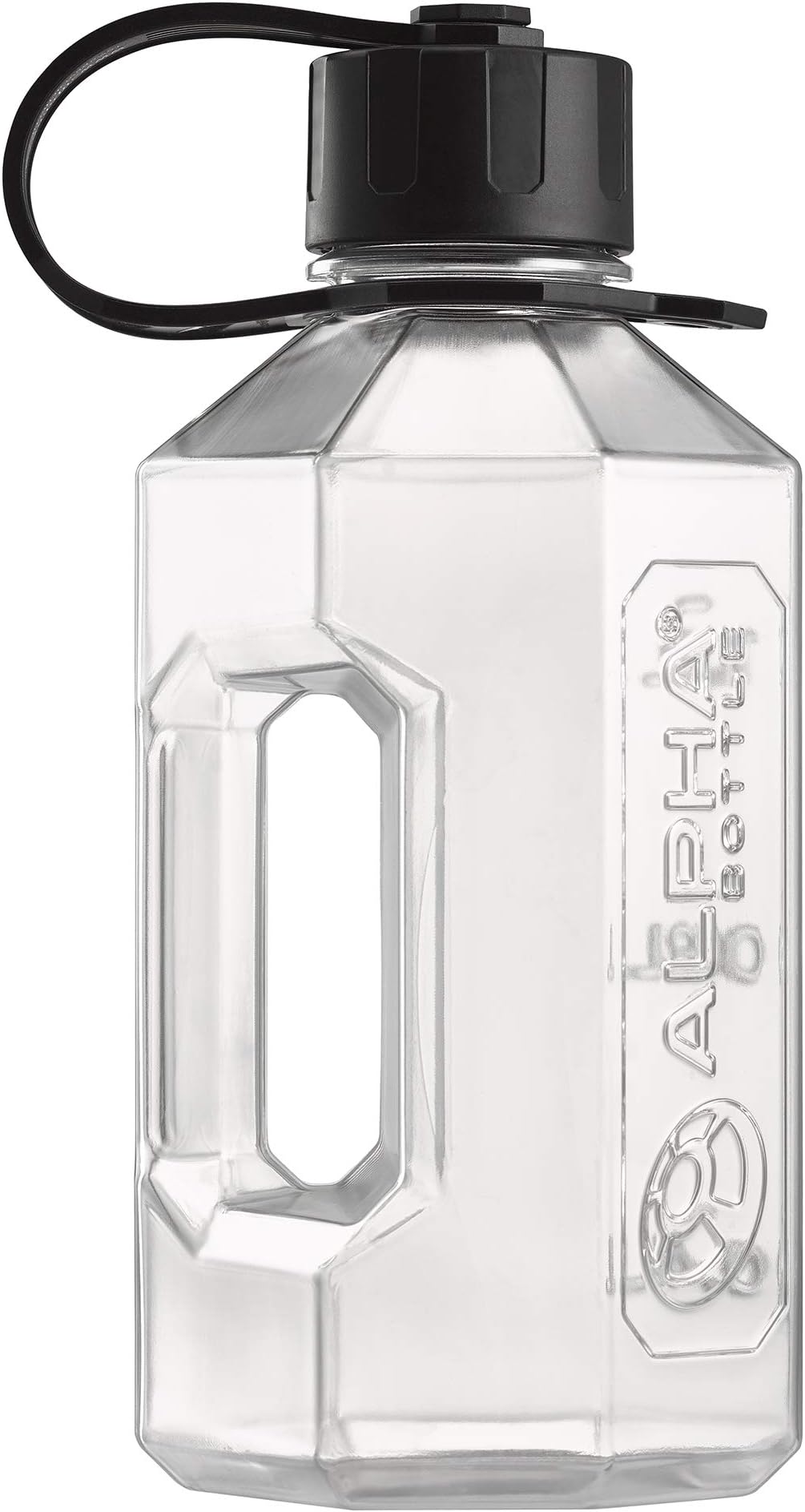 Alpha Bottle XL - 1.6 Litre Water Jug/Gym Bottle - BPA Free Ideal For Gym, Dieting, Bodybuilding, Outdoor Sports, Hiking & Office, Half Gallon - Made in the UK 100% Food safe materials (Black/Clear)
