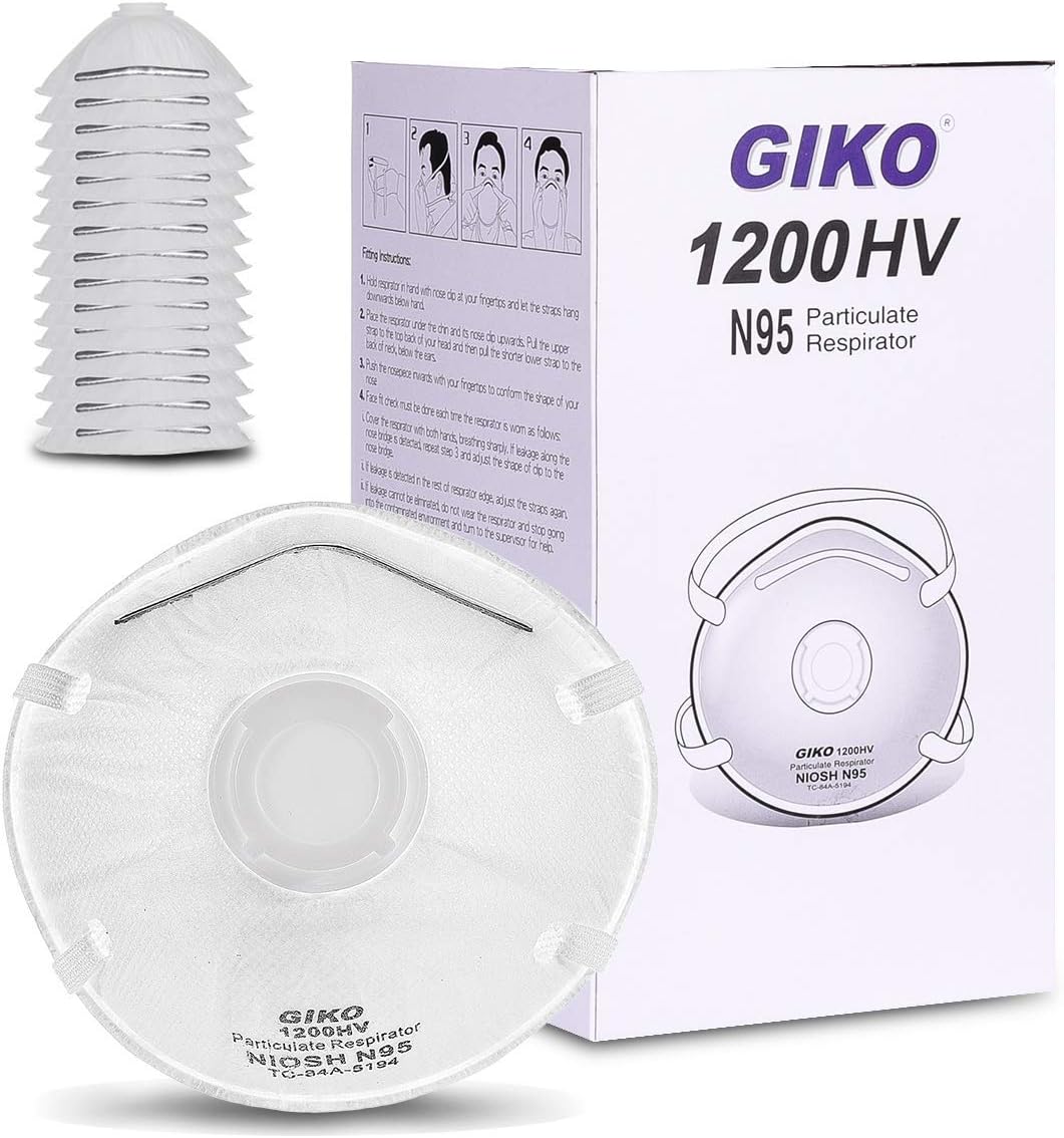 GIKO N95 Dust Mask with Exhalation Valve (15 Pack) - Disposable Air Filter Anti Pollution Particulate Respirators for Construction, Woodworking, DIY Projects, Emergency Kits, Home and Industrial Use