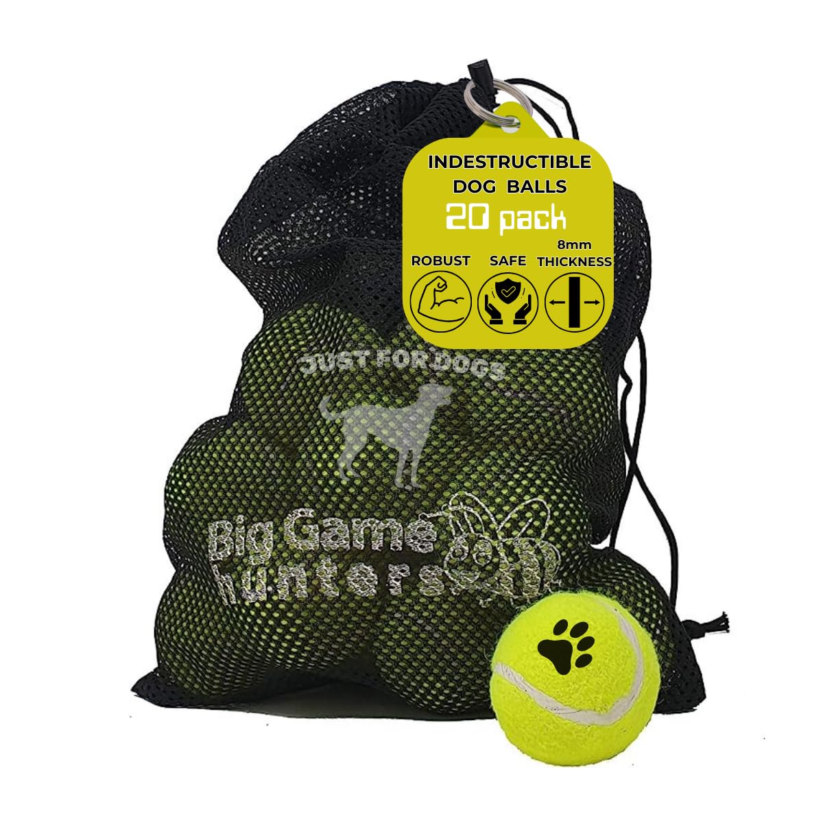 Big Game Hunters Indestructible Dog Toy – 20-Pack Durable Tennis Balls for Dogs – Interactive Puppy Teething Aid Ball - Pet Toys - Puppy Pack