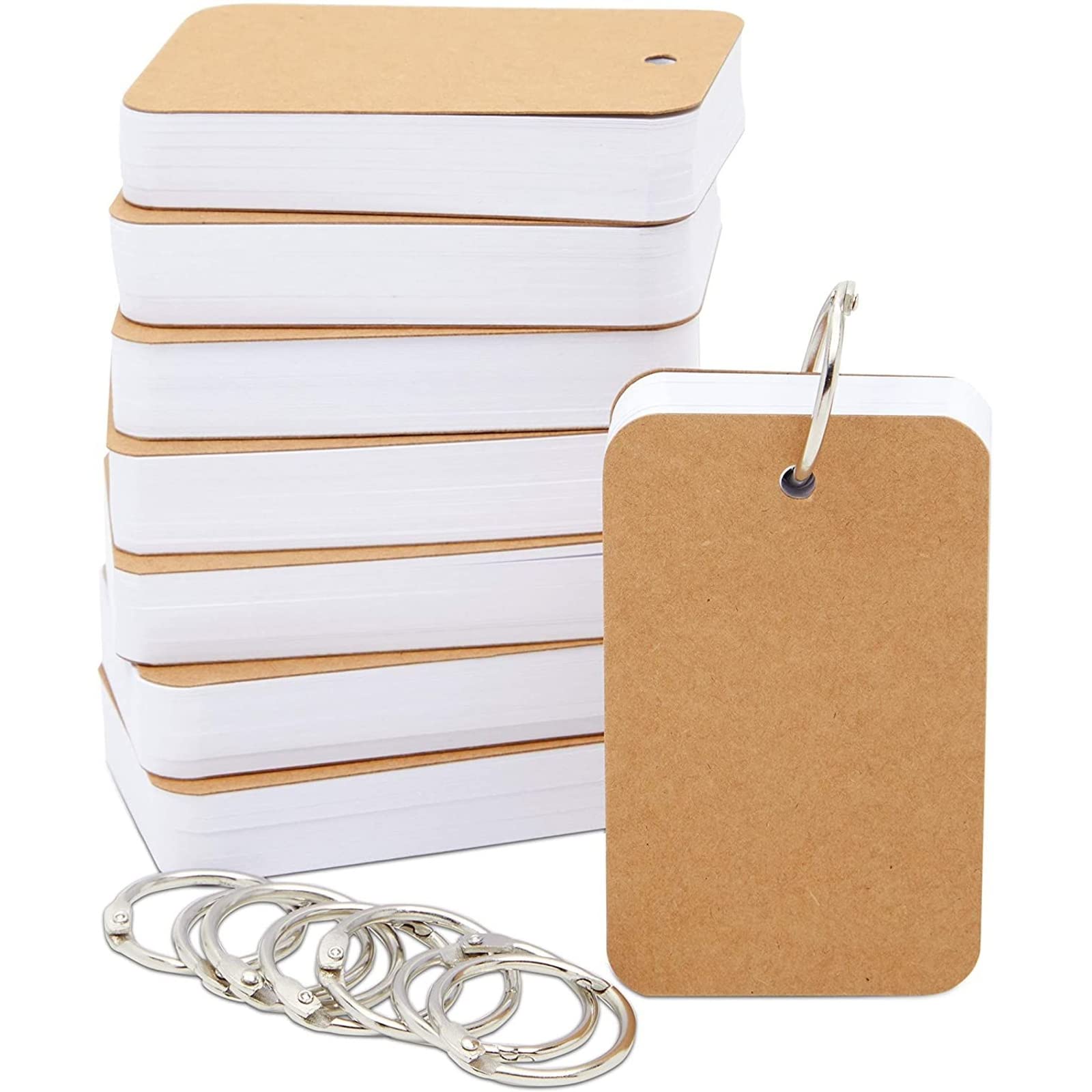 8 Pack Blank Flash Cards with Rings for Studying with 50 Sheets Each, 250gsm Index Notecards (2.2 x 3.5 in)