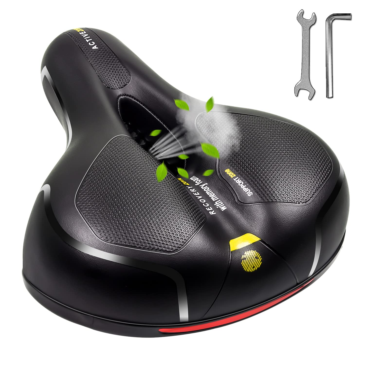 MSDADA Bike Seat for Men&Women, Wide Bike Saddle, Waterproof Bicycle Seat for Bike, Comfortable Bicycle Saddle for Mountain Bike, Road Bike, Exercise Bike, Push Bike, City Bikes, Spinning Bike(Yellow)