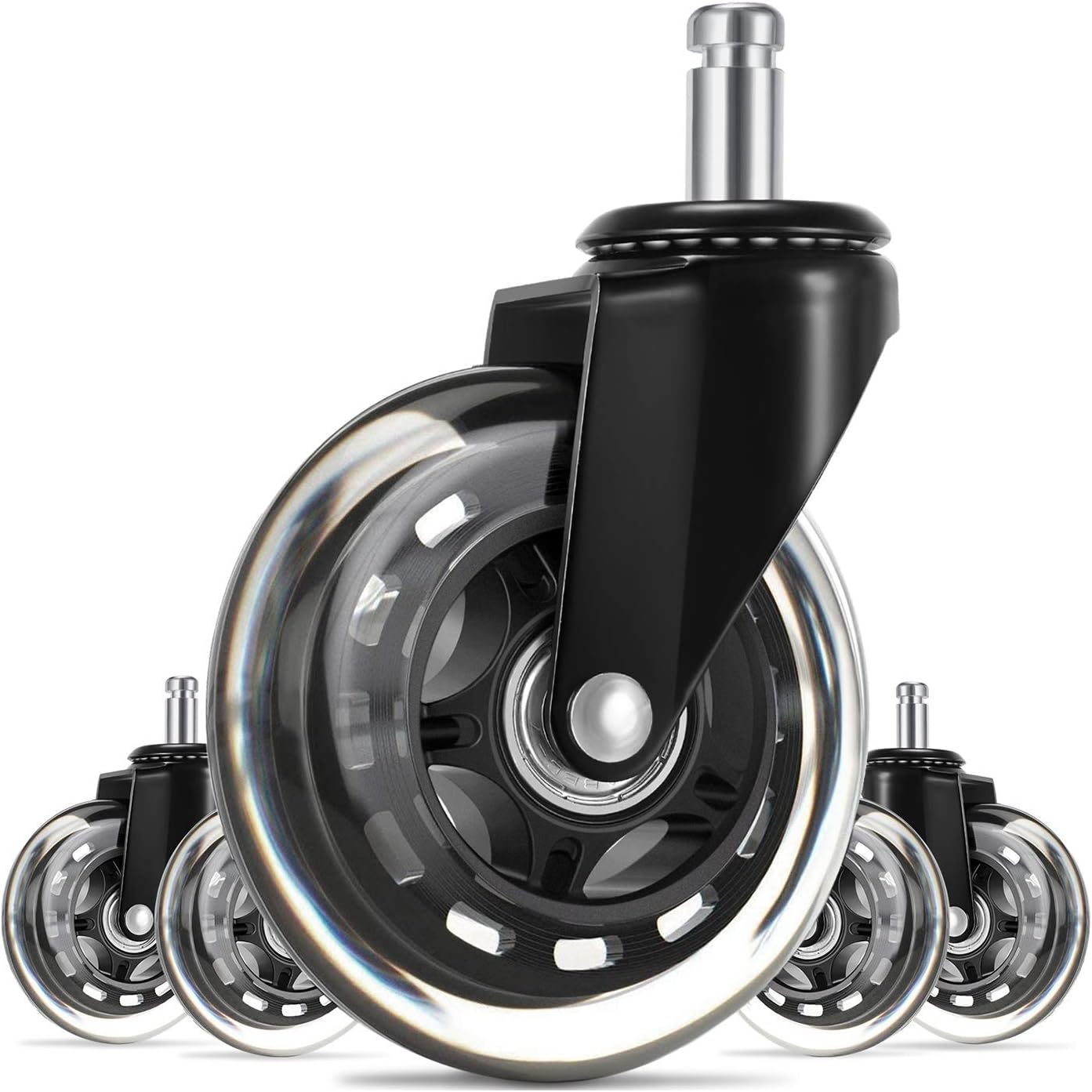 UVII Office Chair Caster Wheels（Set of 5), 3" Heavy Duty Mute Replacement Rubber Chair Casters with 7/16" x 7/8" Stem, Safe for All Floors, Ideal Replacement for Floors Chair Mats, Universal fit : Office Products