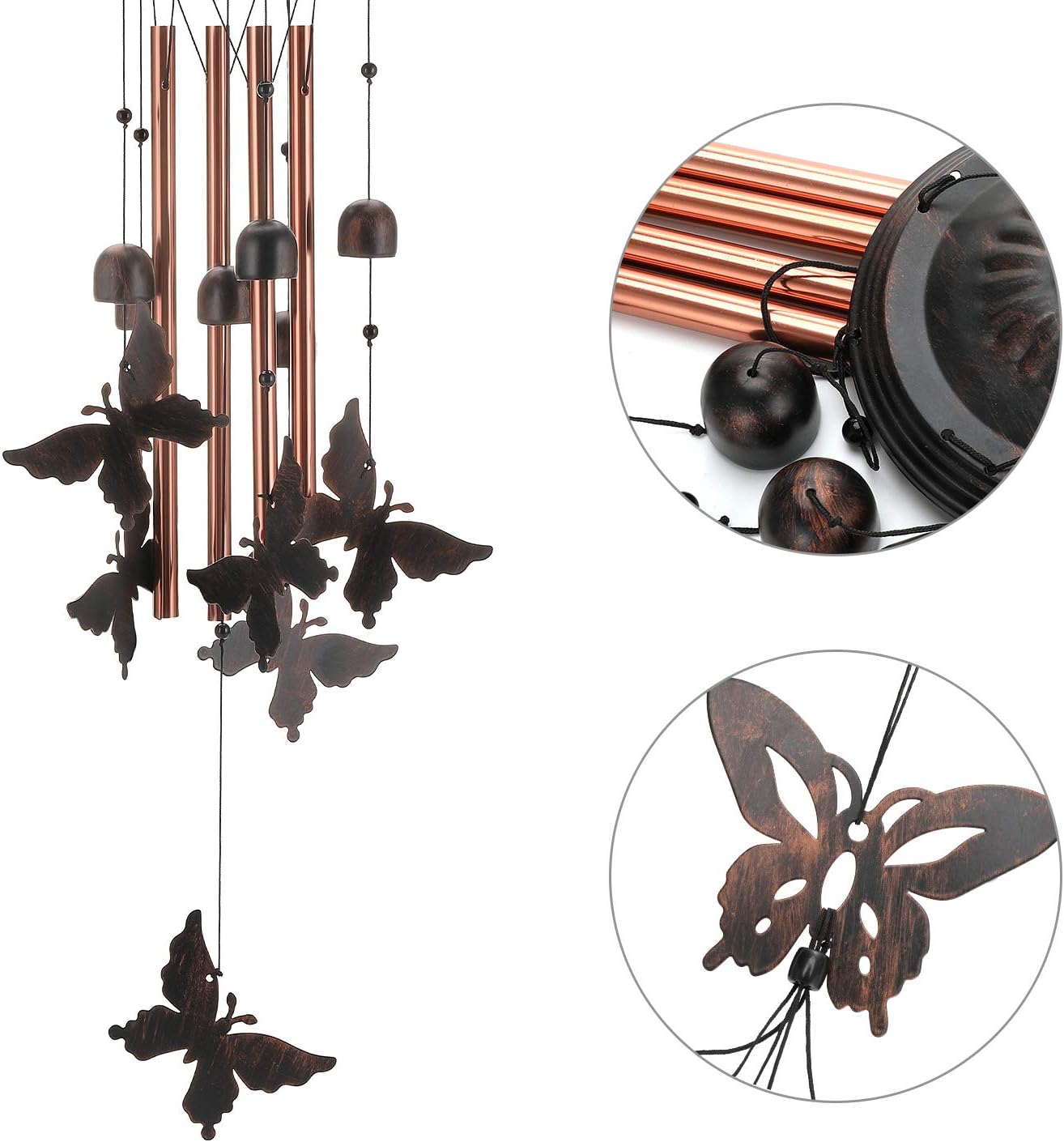 Gardenvy Butterfly Wind Chime, 35" Unique Metal Garden Chimes with 4 Aluminum Tubes for Mom Gifts for Grandma, Bronze : Garden & Outdoor