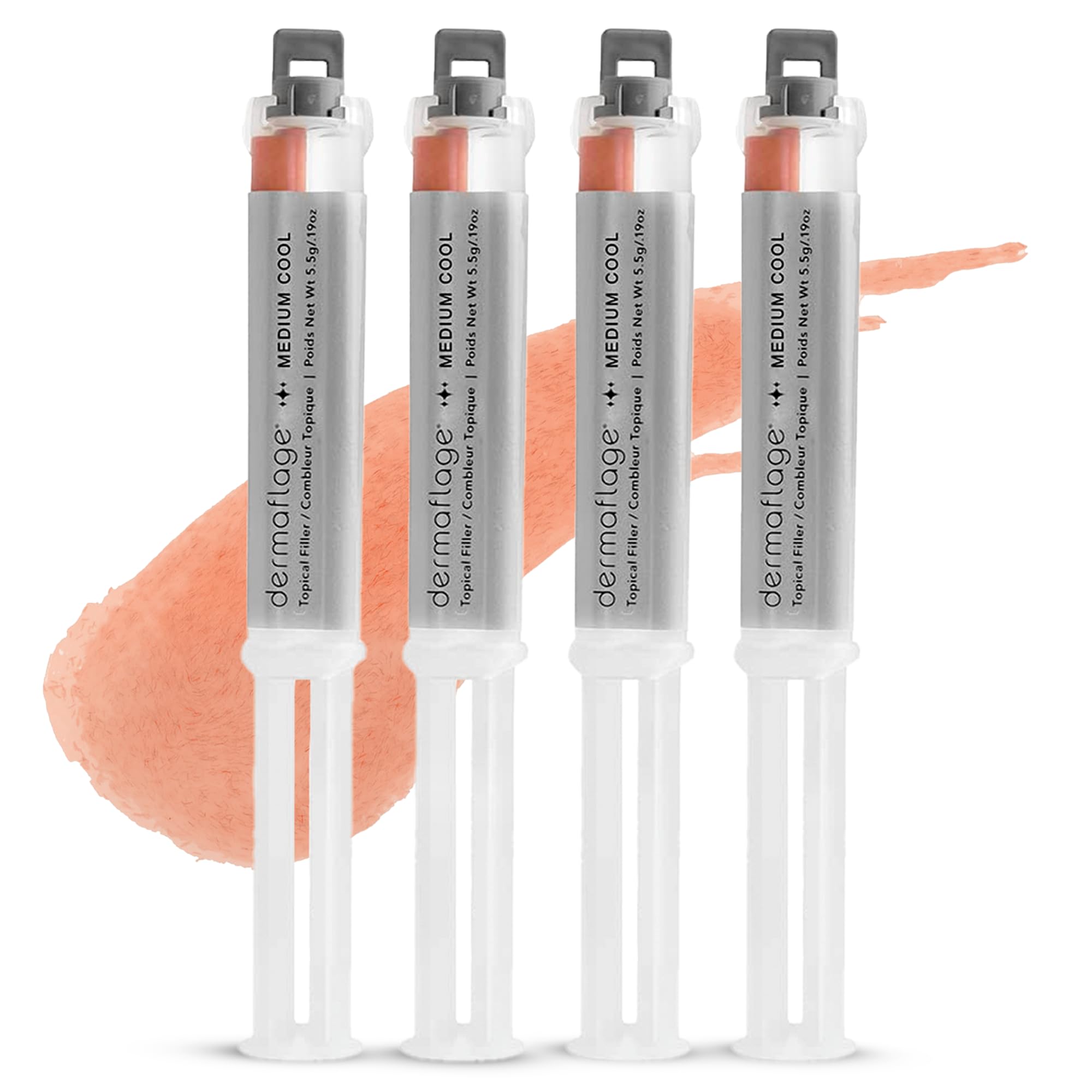 Dermaflage Topical Scar Filler Pack of 4 Refill Applicator (Medium Cool) - Hollywood Silicone Scar Gel for Recessed Scars, Wrinkles, Discoloration & Deep Pockmarks (30 Applications)