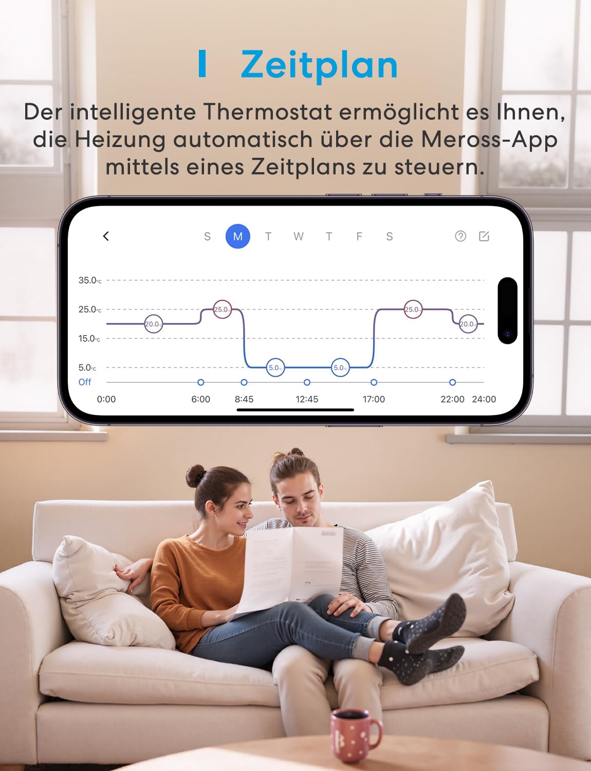 Meross Thermostat Matter Elektrische Heizungsthermostat WLAN Thermostat Heizung Smart Raumthermostat kompatibel mit Apple HomeKit, Home Assistant, Alexa und Google, Sprachsteuerung und Zeitplan 6
