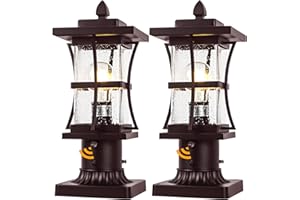 FRELII Dusk to Dawn Bronze Outdoor Post Light Fixtures with Pier Mount Base, 2 Packs Outdoor Pole Lighting, Waterproof Pillar Lantern, Farmhouse Outside Column with Seeded Glass for Pathway, Garden, Patio