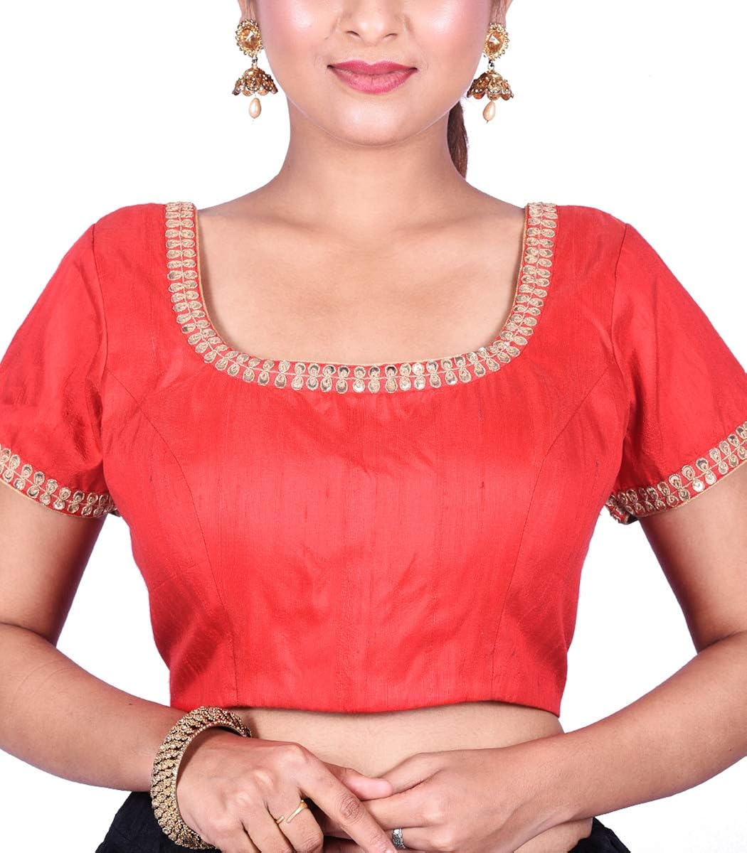 AllSilks Red Raw Silk Solid Designer Blouse for Women at Amazon Womenâs Clothing store