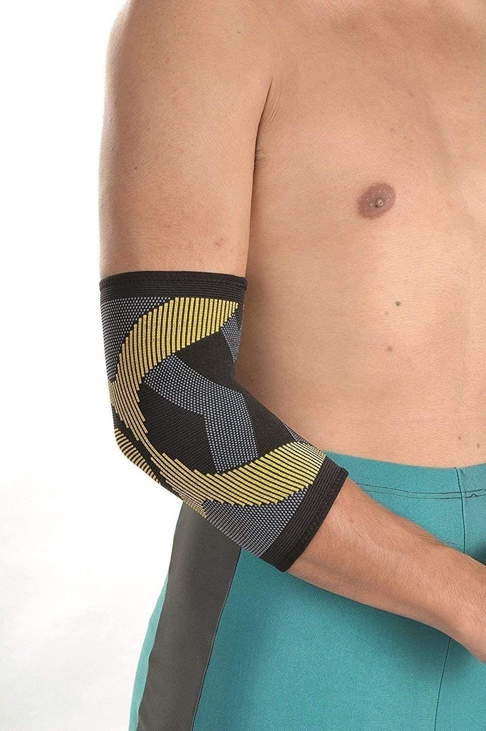 High Performance Elasticated Compressive Elbow Support - Arthritis, Bursitis & Tendinitis - Sprained, Stiff or Aching Elbow - Edge Trim Technology - Sore Muscles Adjustable Support by Solace Care (XL)