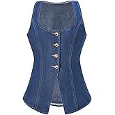 winkbay Women's Button Up Denim Vest Summer Y2k Tie Back Scoop Neck Jean Tank Tops Going Out Outfits