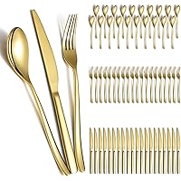 Berglander Gold Wedding Cutlery Set 60pcs Service for 20, Titanium Plating Stainless Steel Flatware Set, Gold Spoons Forks Kn