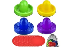 Coopay Air Hockey Pushers and Pucks, Air Hockey Paddles with Felt Bottoms, Goal Handles Paddles Replacement Accessories with a Drawstring Bag for Game Tables (4 Striker, 8 Red Puck Pack)