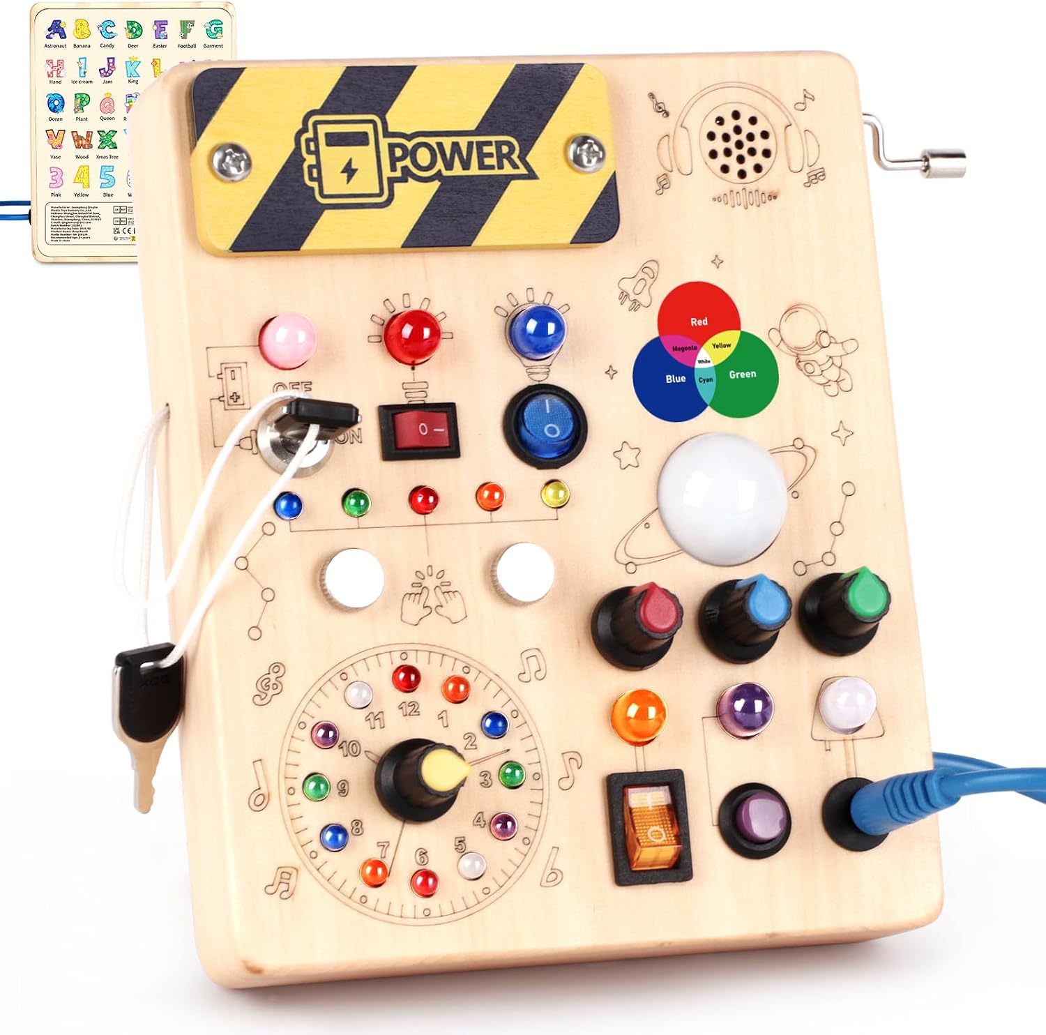 Busy Board Montessori Toys for 1 Year Old Kids Activity Board with 12 Switches and 27 LED Lights Switch Wooden Toys for 1 2 3 Year Old Boys Girls