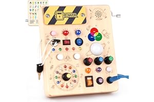 Busy Board Montessori Toys for 1 Year Old Kids Activity Board with 12 Switches and 27 LED Lights Switch Wooden Toys for 1 2 3