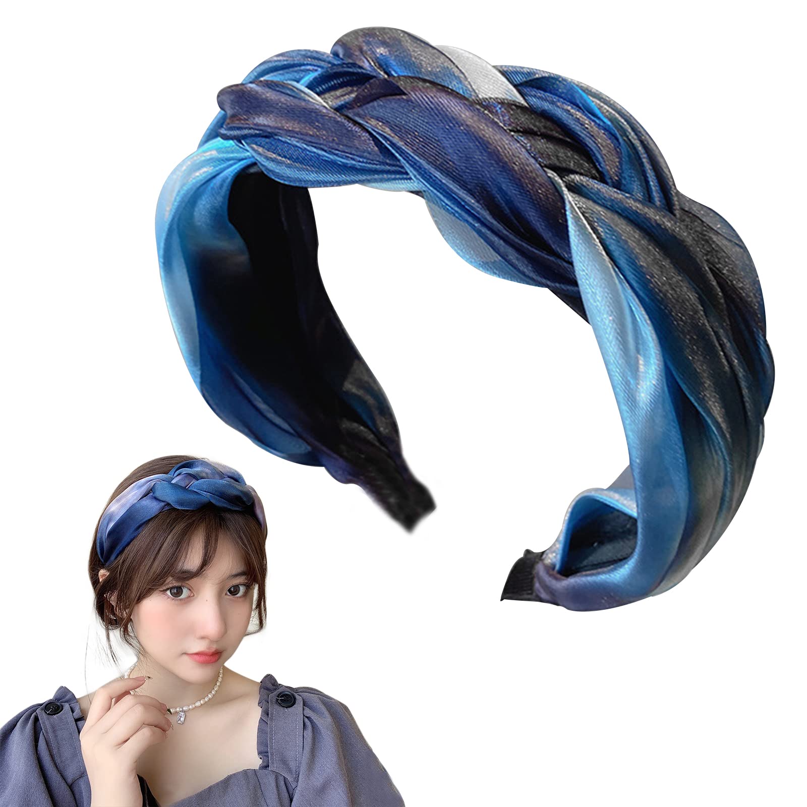 Headbands for Women, Wide Braided Headbands for Girls, Fashion Hair Hoop Glitter Yarn Braid Versatile Headdress Twisted Knotted Hairband Hair Accessories (Sky Blue)