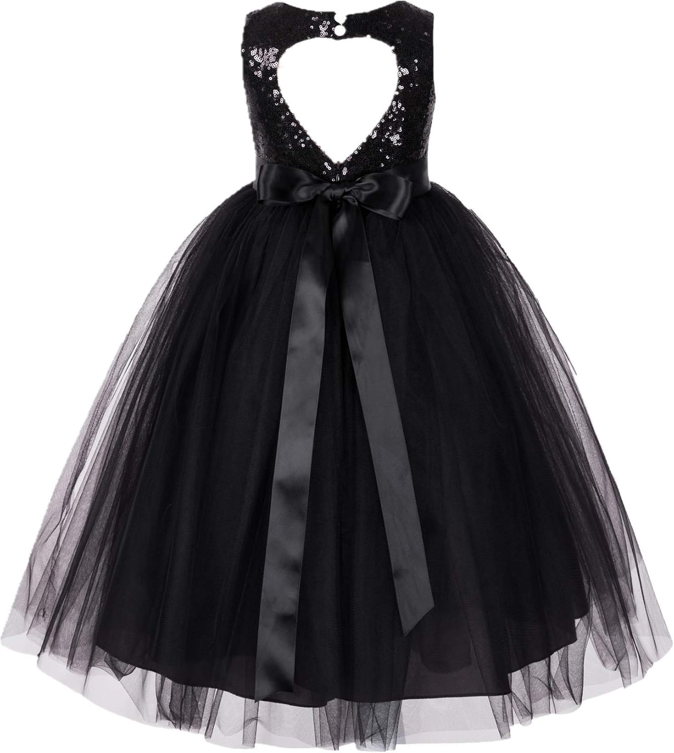 heart back sequin and tulle flower girl gown