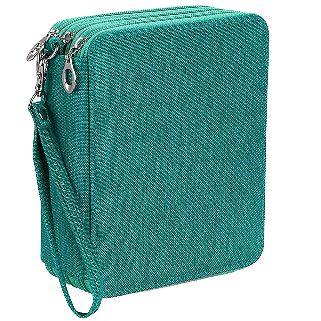 Gullor Large Capacity 3 Layers Pencil Bag Pencil Holder Organizer - 78 Slots for Colored Pencils, Green