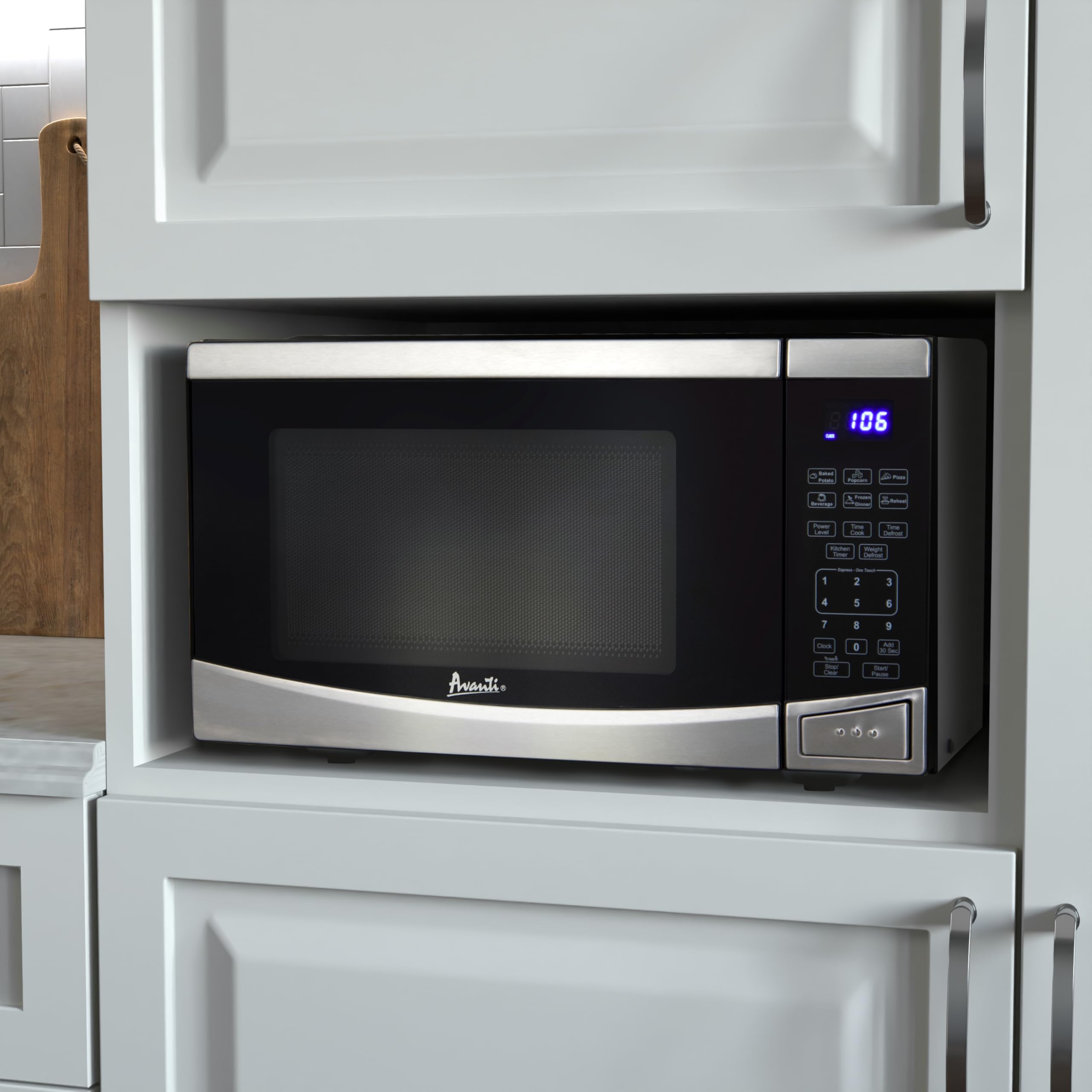 Avanti MT09V3S Microwave Oven 900-Watts Compact with 10 Power Levels and 6 Pre Cooking Settings, Speed Defrost, Electronic Control Panel and Glass Turntable, 0.9-Cu.Ft, Stainless Steel