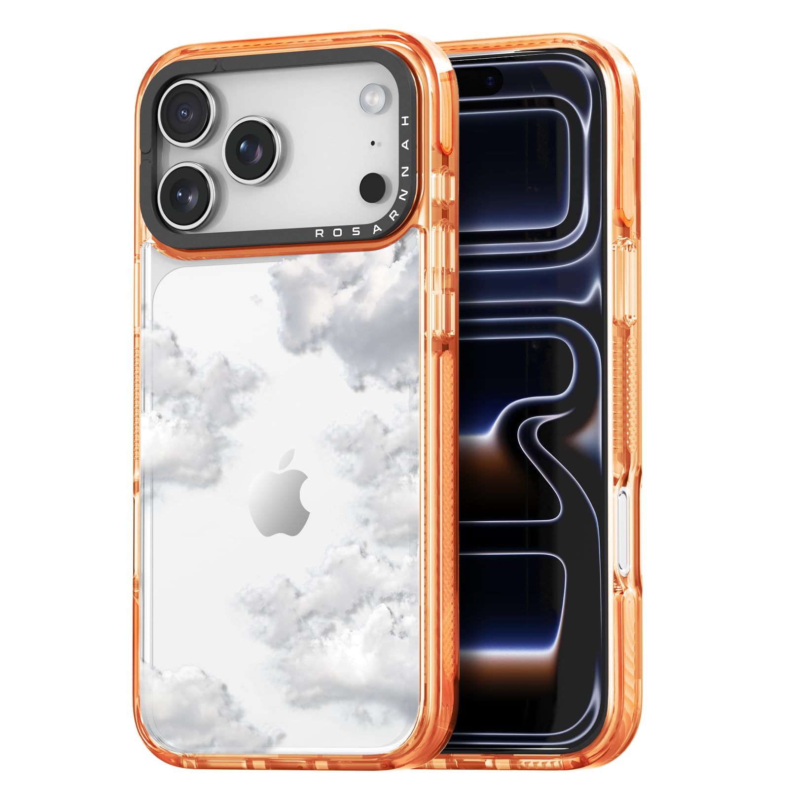 Rosarnnah for iPhone 17 Pro Max Case Cute - Military-Grade 6.6 ft Drop Protection Shockproof Phone Case - Clouds Design (6.9') Cosmic Orange