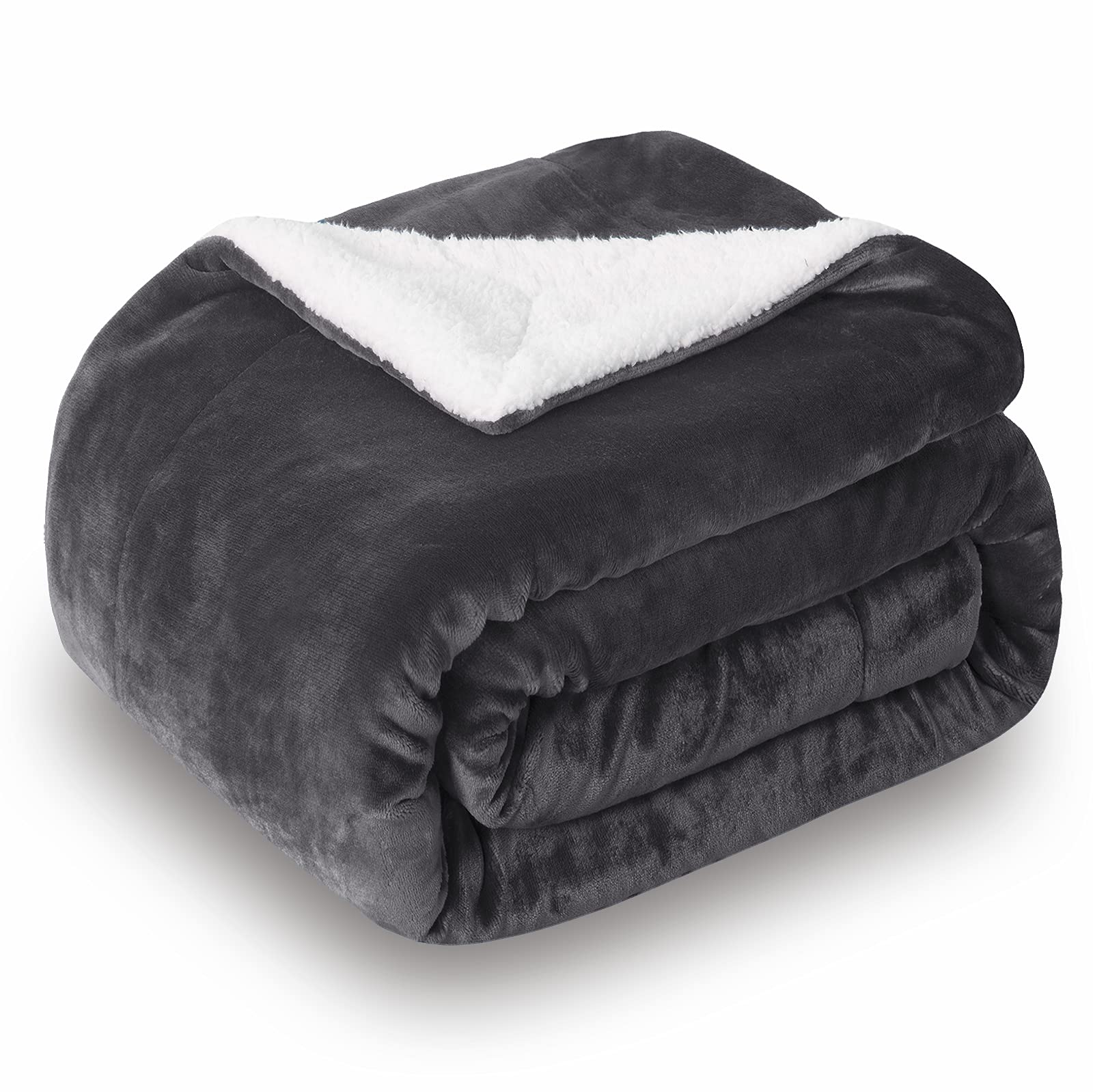 Photo 1 of SOCHOW Sherpa Fleece Throw Blanket, Double-Sided Super Soft Luxurious Plush Blanket King Size 90 inchx108 inch, Dark Grey