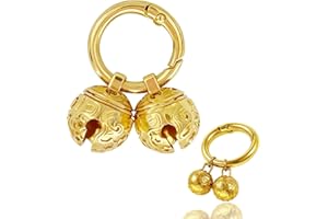 Morn Light Dog Bells for Collar - 2 Pack Gold Plated Brass Dog & Cat Bells with Engraved Protective Charm, Quick Clasp for Anti-Lost Tracking, Gift for Small & Medium Pet Lovers (Gold,S+M)