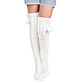 Pcavin Thigh High Socks for Women Cable Knit Over the Knee Boot Socks, Long Warm Leg Warmers Winter