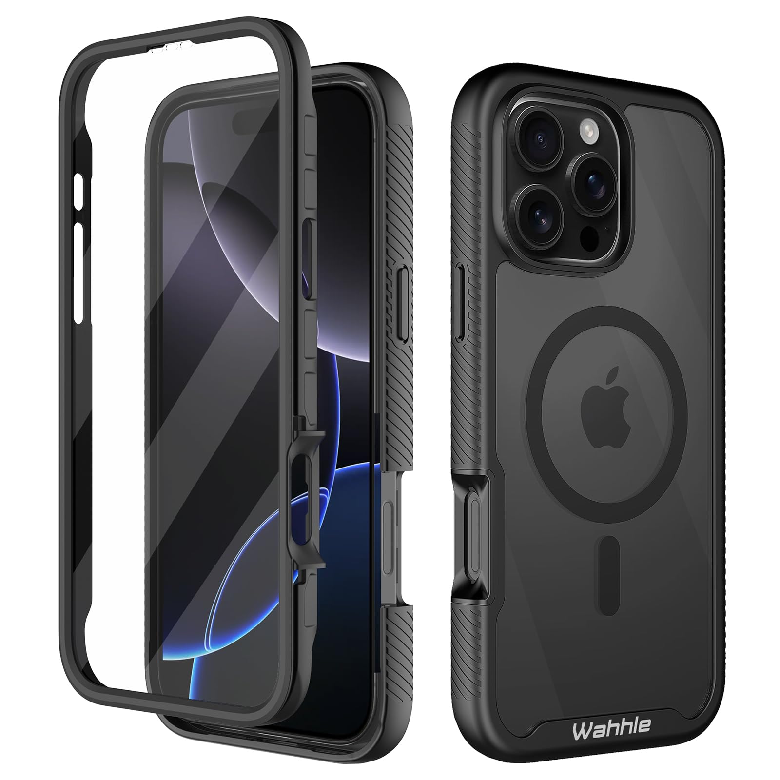 Photo 1 of wahhle Compatible with iPhone 16 Pro Max Case, Magnetic Built in Screen Protector Full Body Shockproof Slim Fit Bumper Protective Phone Cover 6.9'' Men Women-Black/Clear