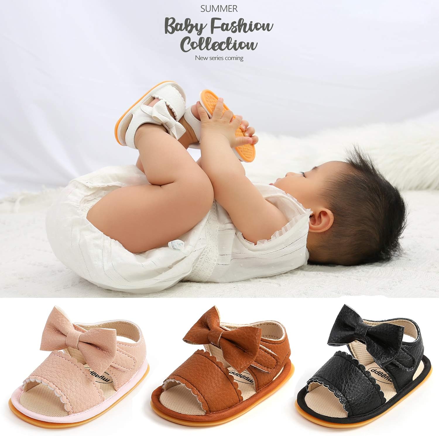  | Babelvit Infant Baby Girl Boy Sandals Comfort Premium Summer Outdoor Beach Shoes with Flower Bowknot Anti Slip Rubber Sole Newbron Toddler Prewalker First Walking Shoes | Sandals