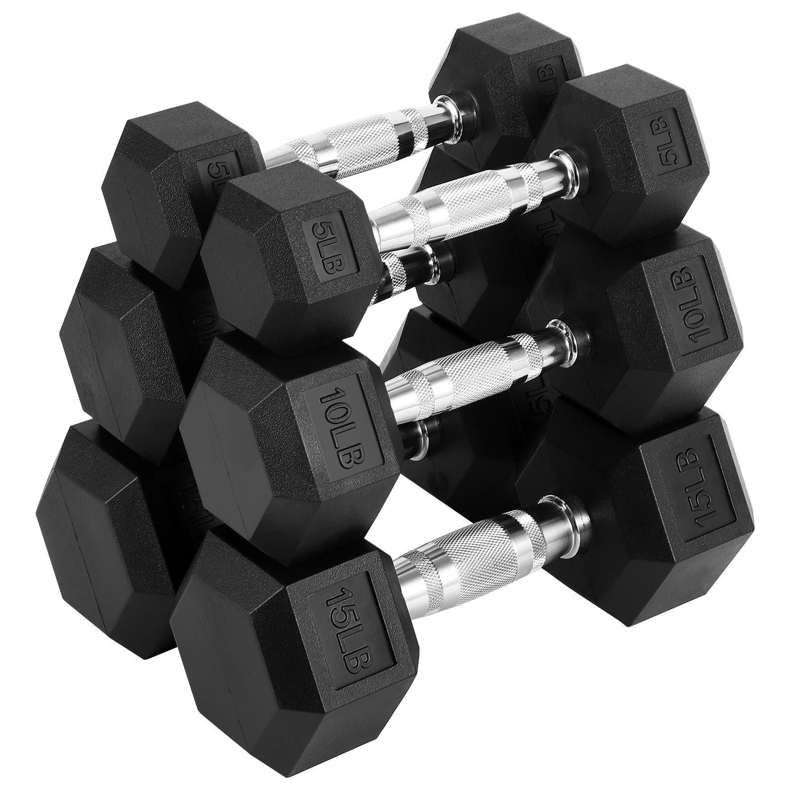 Photo 1 of GarveeLife 60 LB-100 LB Hex Dumbbells Set, 5-30 LB PVC Hex Dumbbell Weights Set for Strength Training, Exercise & Fitness Dumbbells, 60 LBS (5x2+10x2+15x2), 100 LBS (20x2+30x2), Black
