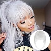 VAVANGA French Hair Bangs Clip on - Silver Grey Long Wispy Natural Fringe with Temples - Neat Hair Clip-in Bangs Hairpiece for Women(Silver Grey)