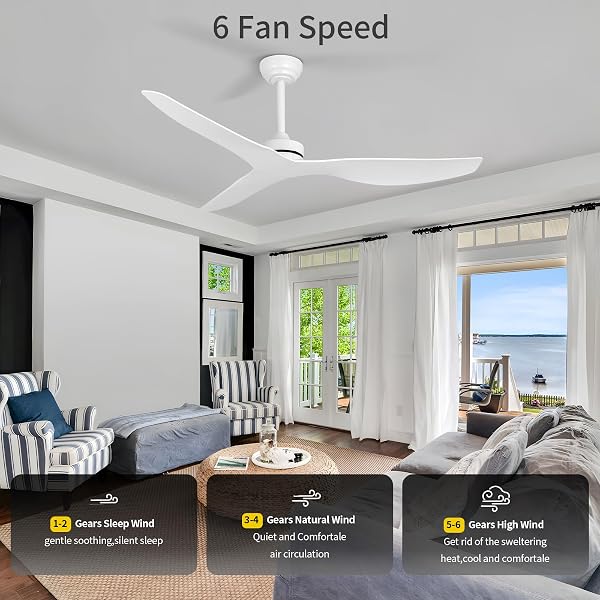 ITNI CEILING FANS WITHOUT LIGHT,52 INCH CEILING FAN WITH REMOTE CONTROL,3 REVERSIBLE BLADE,WHITE CEILING FAN FOR BEDROOM, LIVING ROOM,HALLWAY