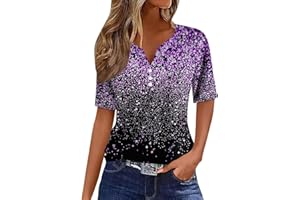 FQZWONG Womens Short Sleeve Tops Trendy V Neck T Shirts for Women Classic Graphic Tees Fashion Ladies Button Blouses