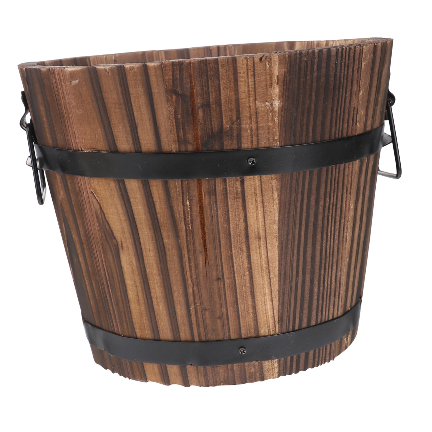 Holibanna Wood Flower Bucket Garden Wooden Planter Outdoor Half Whiskey Flower Pot Indoor Rustic Patio Grow Plant Container