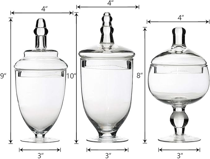 Amazon Com Efavormart 3 Pack Clear Glass Apothecary Jars Candy Buffet Containers With Lids For Wedding Party Favor Decor 9 10 11 Home Kitchen