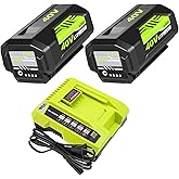 Fhybat 2 Packs 40 Volt 6.0Ah OP40601 Battery Replacement for Ryobi 40V Batteries and OP401 Charger Compatible with Ryobi 40V Lithium ion Battery OP40602 OP4050A OP4040 OP4026 OP40401 OP40501(Green)